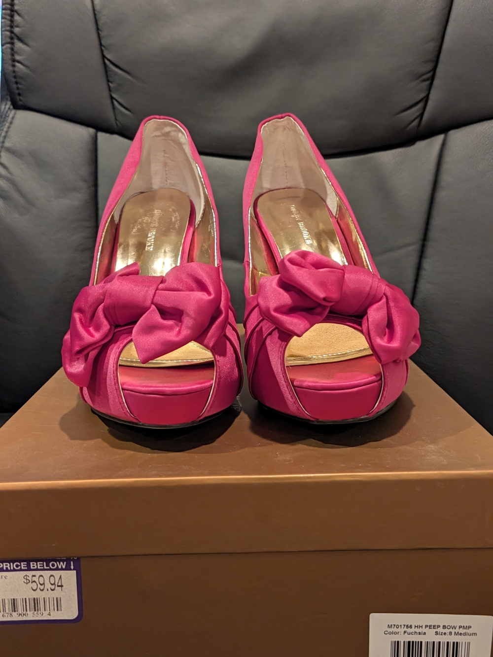 Audrey Brooke Fuchsia Peep-Toe Bow Heels